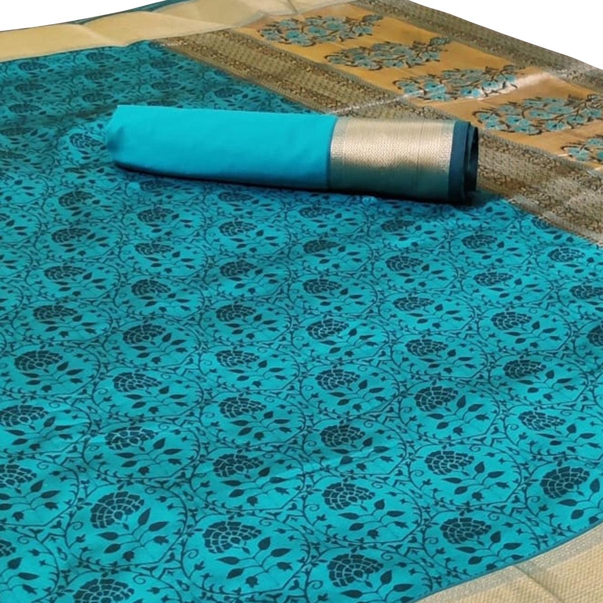 Captivating Aqua Blue Colored Festive Wear Woven Heavy Silk Saree - Peachmode