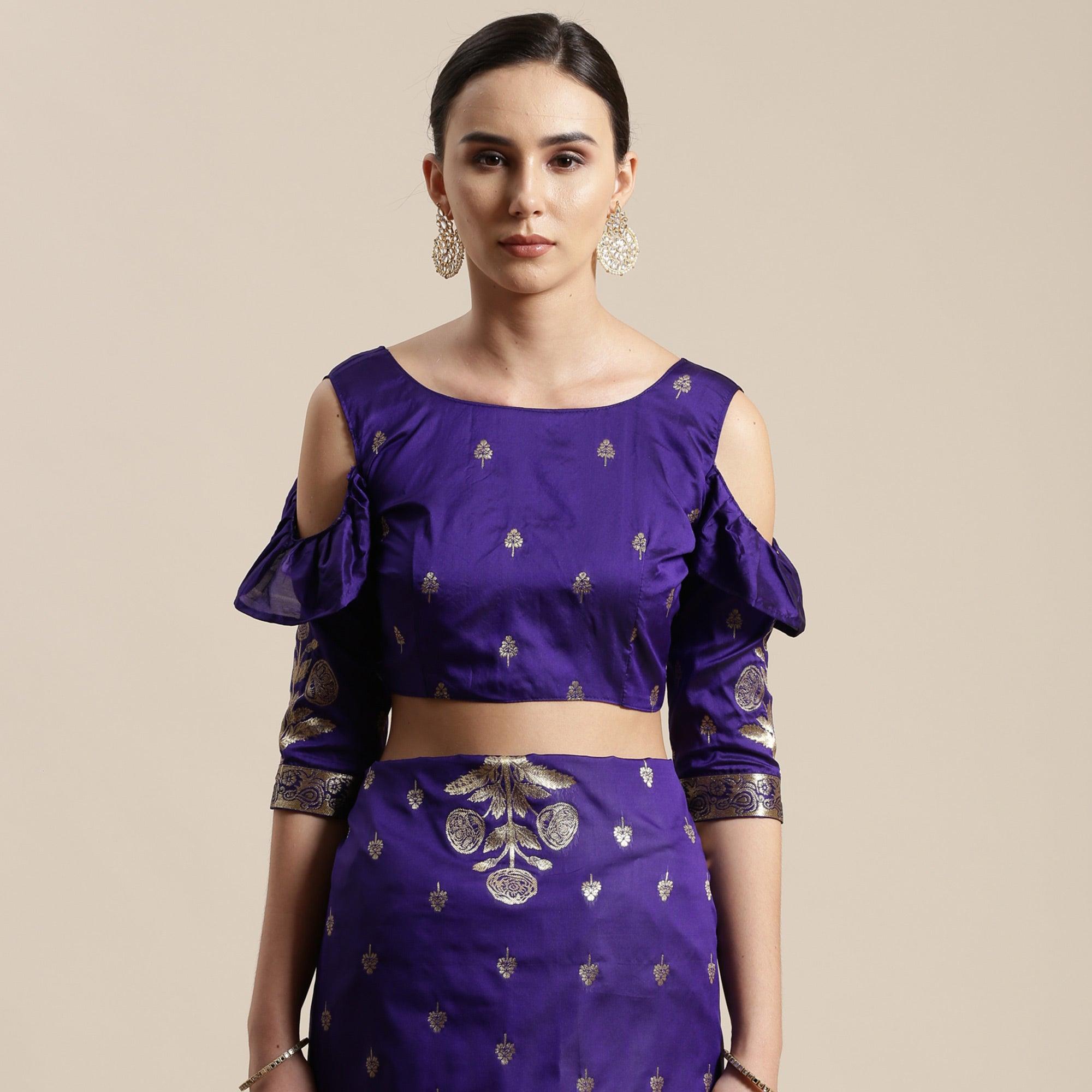 Captivating Blue Colored Festive Wear Silk Blend Woven Floral Saree With Tassels - Peachmode