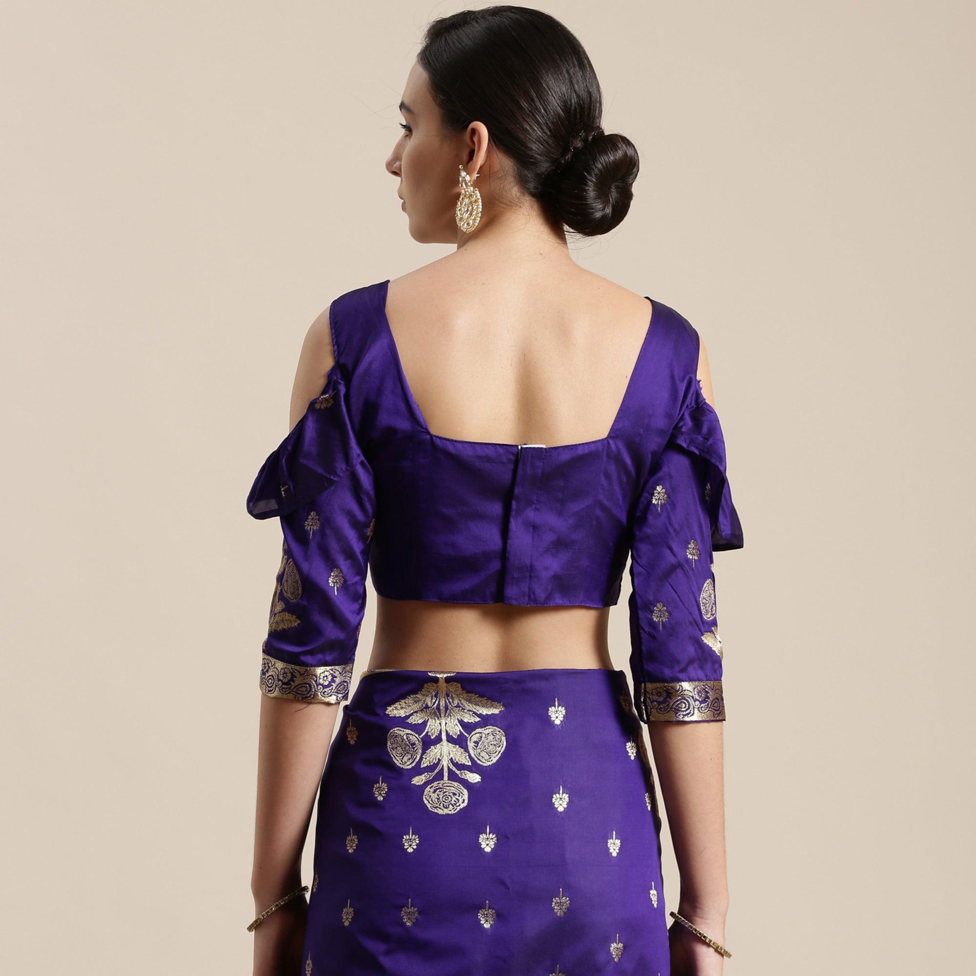 Captivating Blue Colored Festive Wear Silk Blend Woven Floral Saree With Tassels - Peachmode