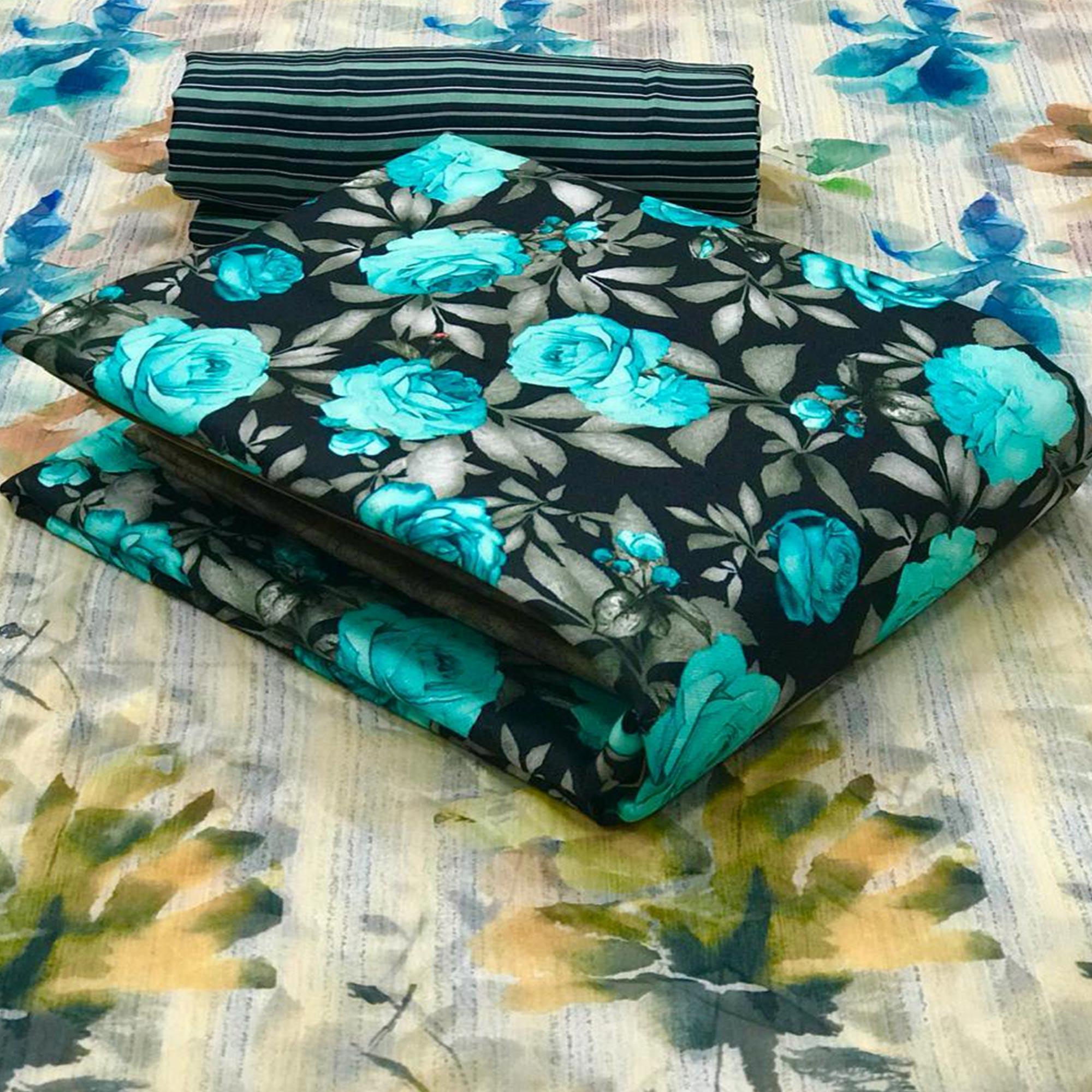 Captivating Dark Navy Blue Colored Casual Wear Printed Pashmina Dress Material - Peachmode