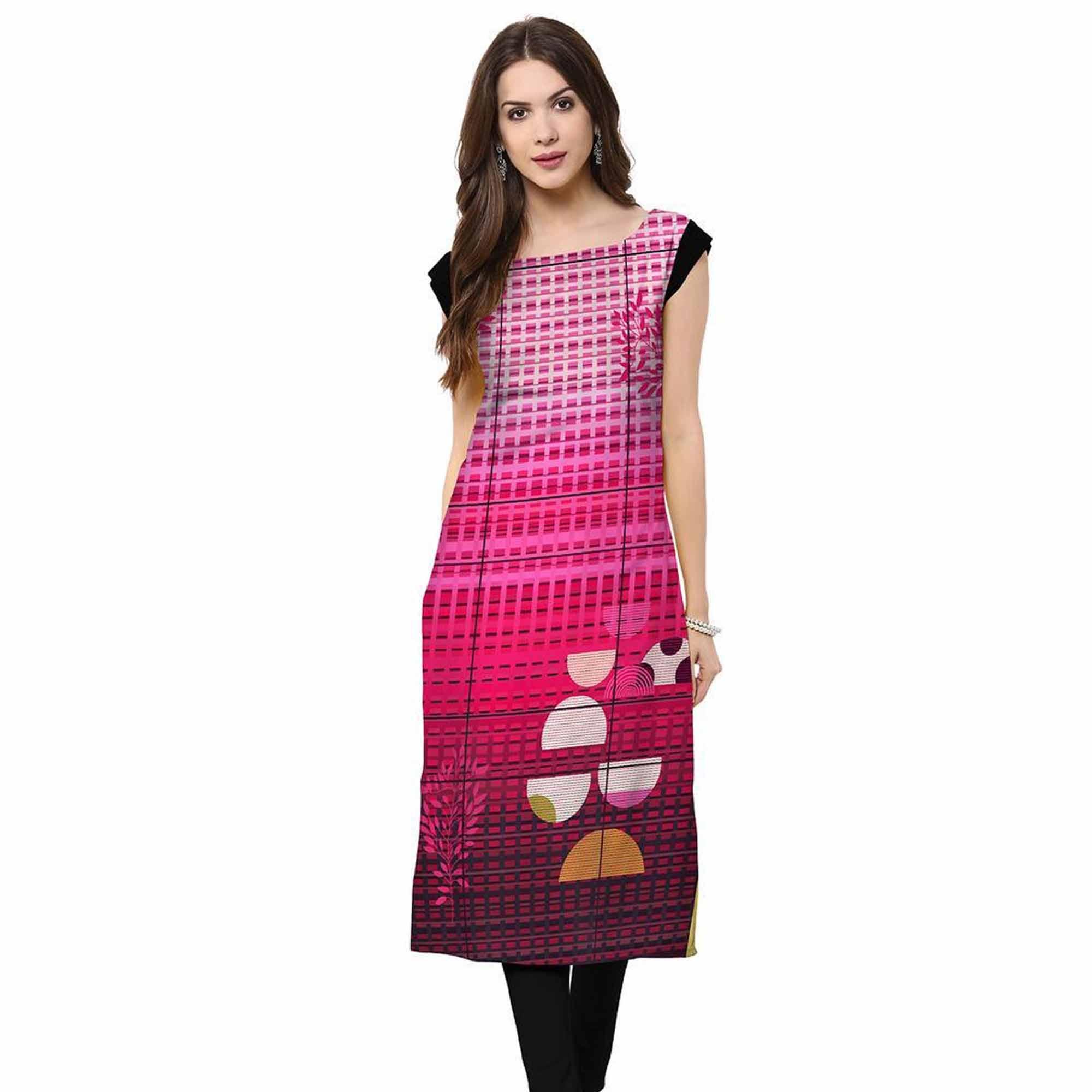 Captivating Dark Pink Colored Casual Printed Crepe Kurti - Peachmode
