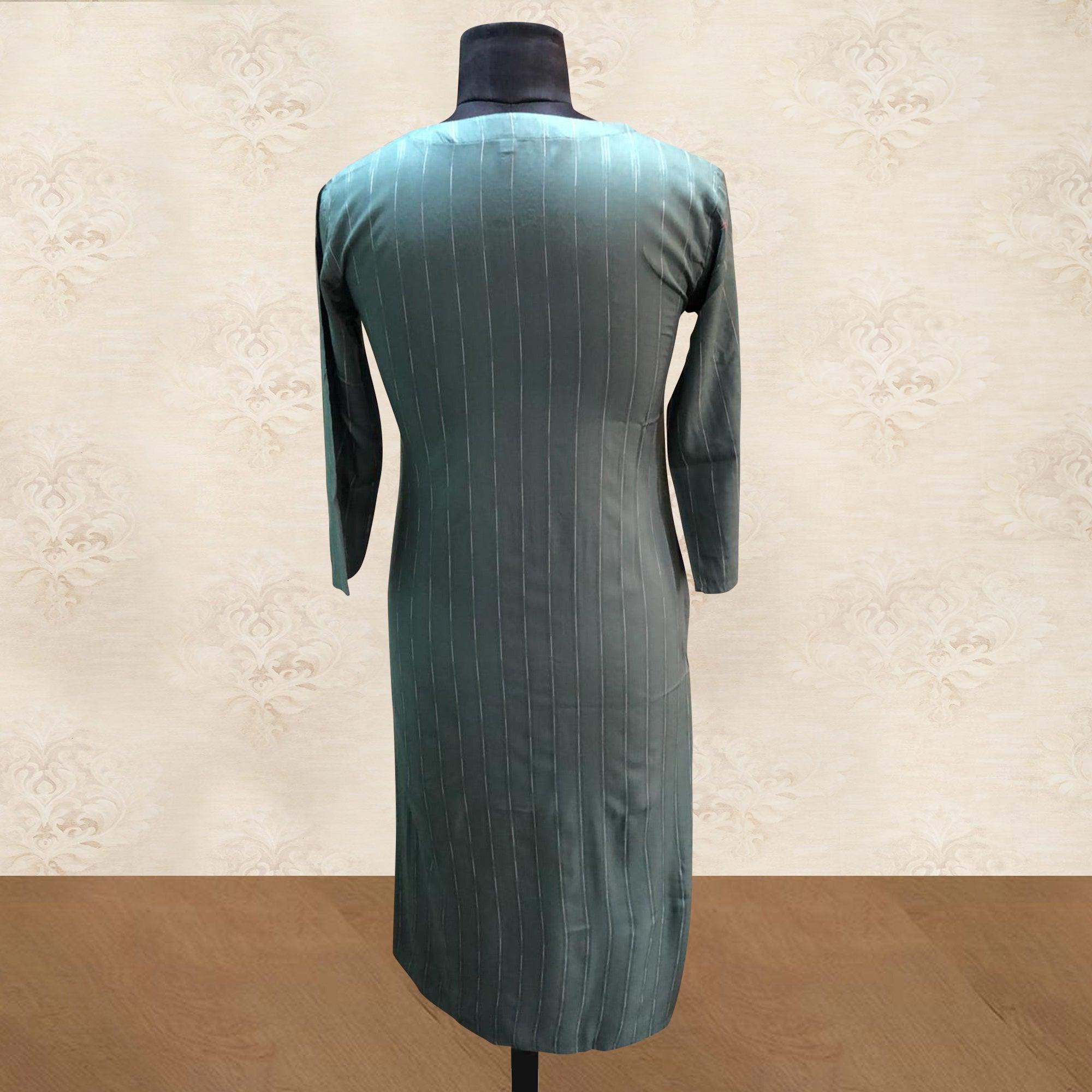 Captivating Grey Colored Partywear Floral Handwork Cotton Kurti - Peachmode