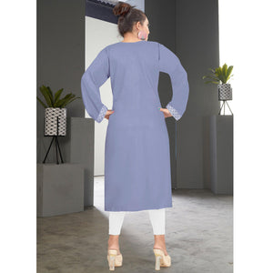 Captivating Lavendar Colored Casual Wear Embroidered Pure Rayon Viscose Kurti - Peachmode
