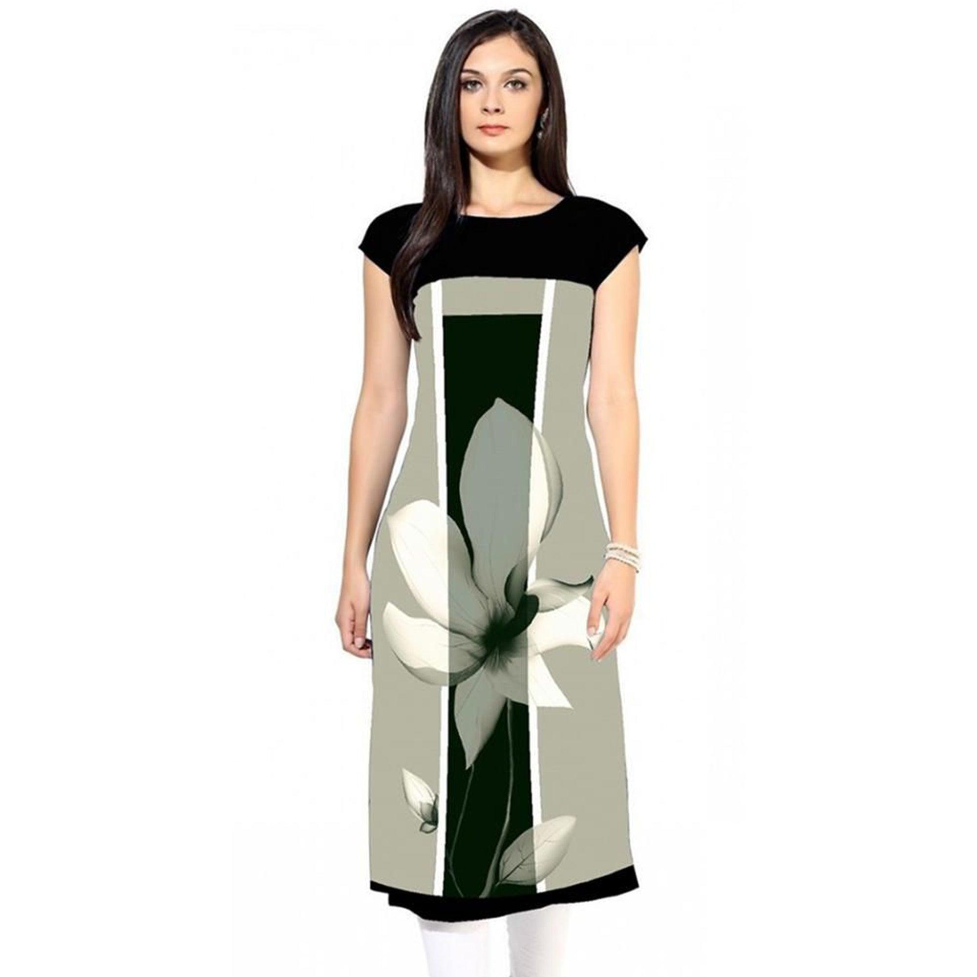 Captivating Light Gray Colored Casual Digital Printed Rayon Kurti - Peachmode