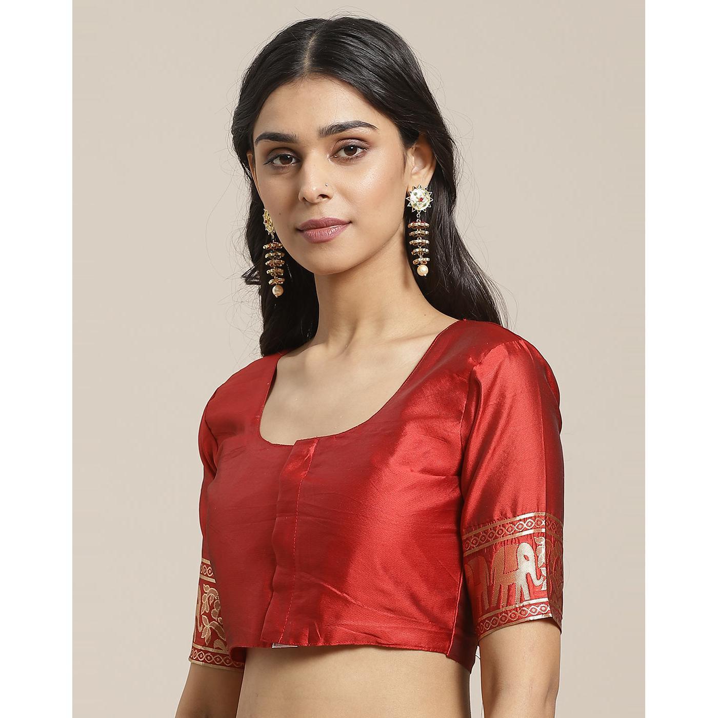 Captivating Maroon Colored Festive Wear Woven Silk Blend Saree - Peachmode
