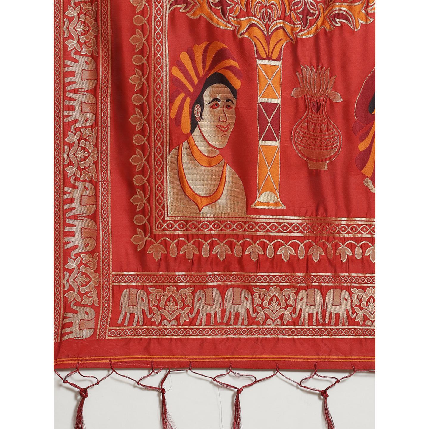 Captivating Maroon Colored Festive Wear Woven Silk Blend Saree - Peachmode