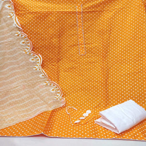 Captivating Mustard Yellow Colored Casual Wear Printed Cotton Dress Material - Peachmode