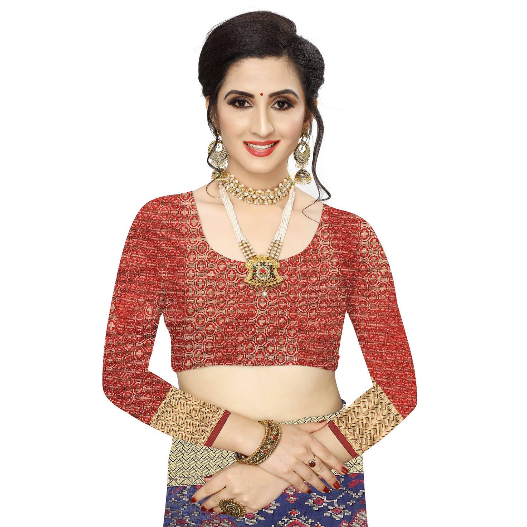 Captivating Navy Blue Colored Festive Wear Woven Kanjivaram Silk Saree - Peachmode