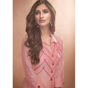 Captivating Pink Colored Partywear Embroidered Viscose Kurti - Peachmode