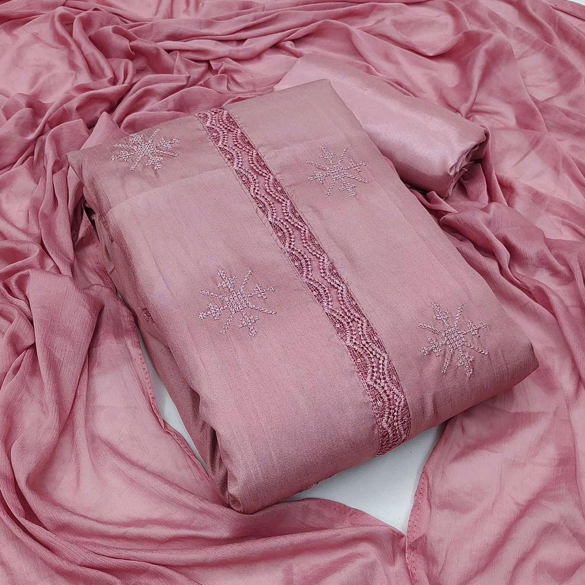 Casual Wear Embroidered Pure Silk Dress Materials Pack Of 2 - Peachmode