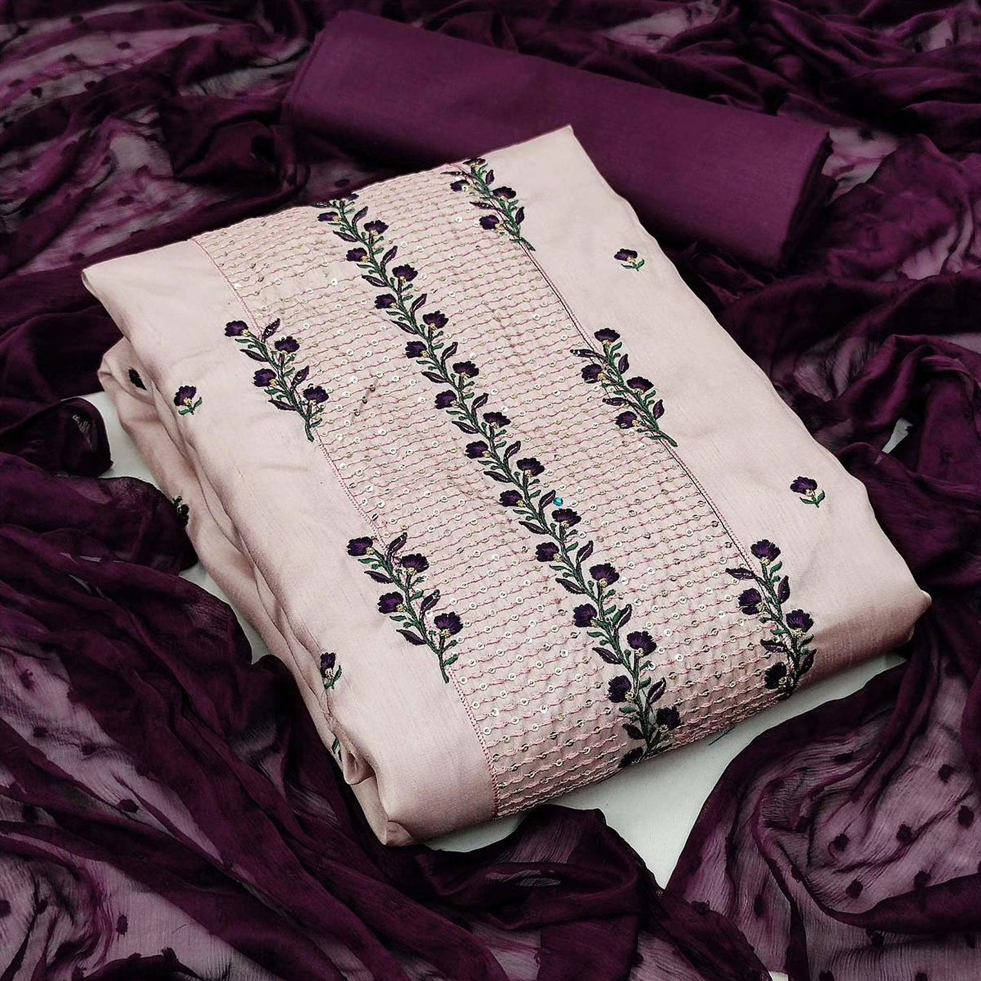 Casual Wear Embroidered Pure Silk Dress Materials Pack Of 2 - Peachmode