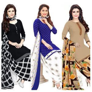 Casual Wear Printed Crepe Dress Material - Pack Of 3 - Peachmode