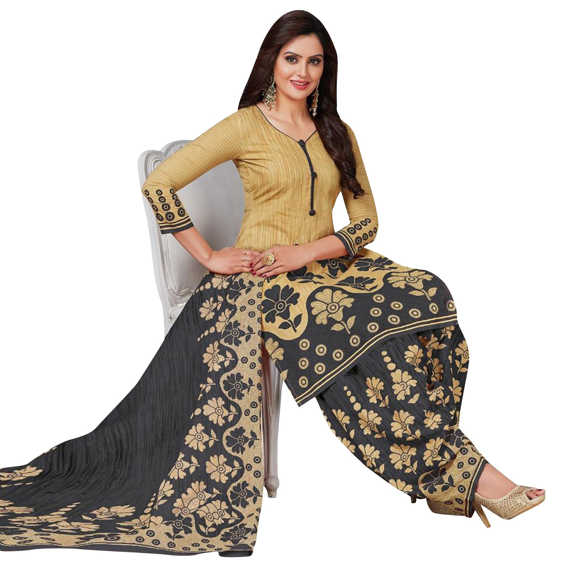 Casual Wear Printed Crepe Dress Material - Pack Of 3 - Peachmode