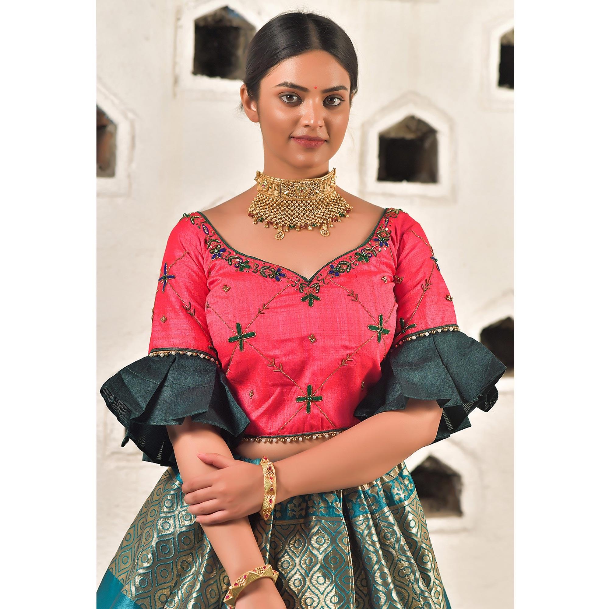 Cerulean Blue Festive Wear Cutdana With Resham & Zardosi Work Banarasi Art Silk Lehenga Choli - Peachmode