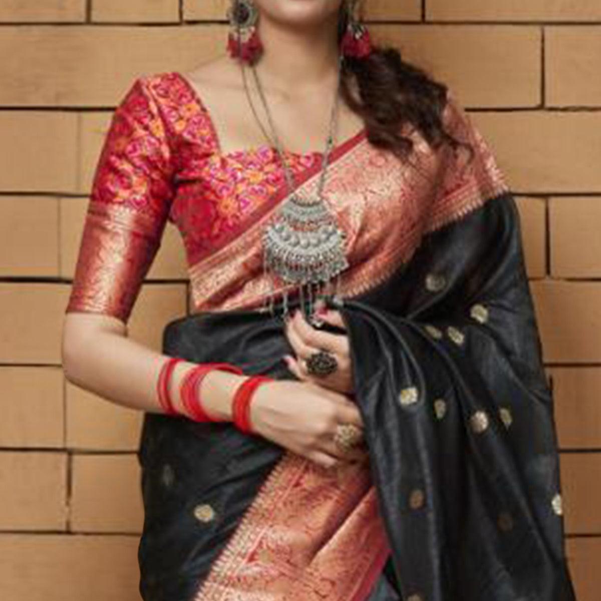 Charming Black Colored Festive Wear Woven Banarasi Art Silk Saree - Peachmode