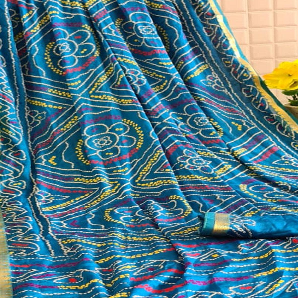 Charming Blue Colored Festive Wear Woven Moss Georgette Saree - Peachmode
