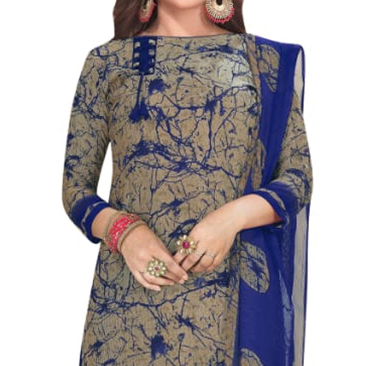 Charming Brown - Blue Colored Casual Wear Printed Crepe Patiala Dress Material - Peachmode