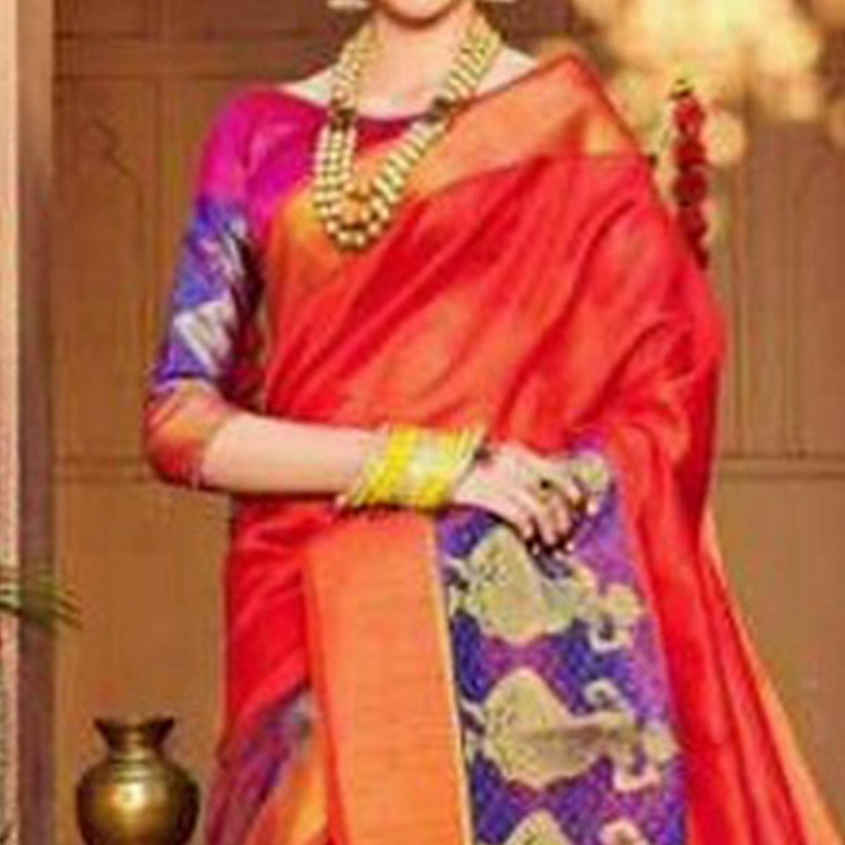 Charming Dark Red Colored Festive Wear Woven Art Silk Saree - Peachmode
