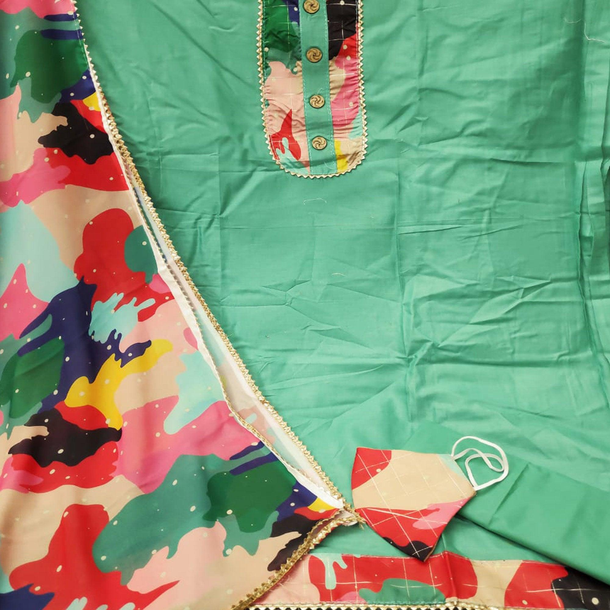 Charming Green Colored Casual Wear Printed Cotton Dress Material - Peachmode