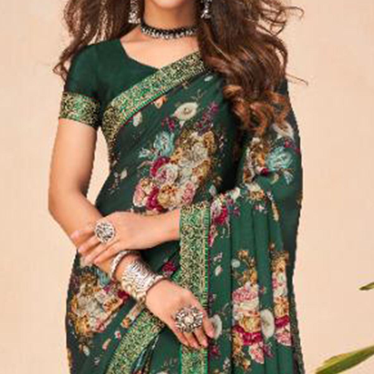 Charming Green Coloured Casual Wear Printed Crepe Saree - Peachmode