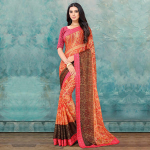 Charming Light Orange Coloured Printed Festive Wear Chiffon Saree - Peachmode