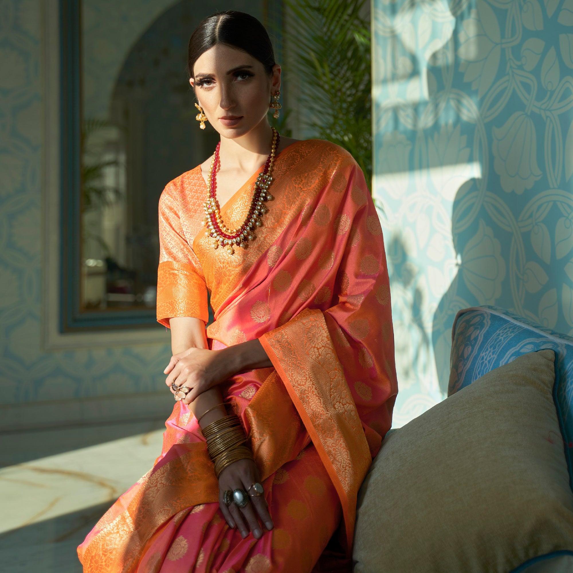 Charming Light Pink Colored Festive Wear Sana Two Tone Silk Saree - Peachmode
