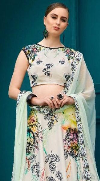 Charming Off-White Colored Designer Partywear Digital Printed Silk Lehenga Choli - Peachmode
