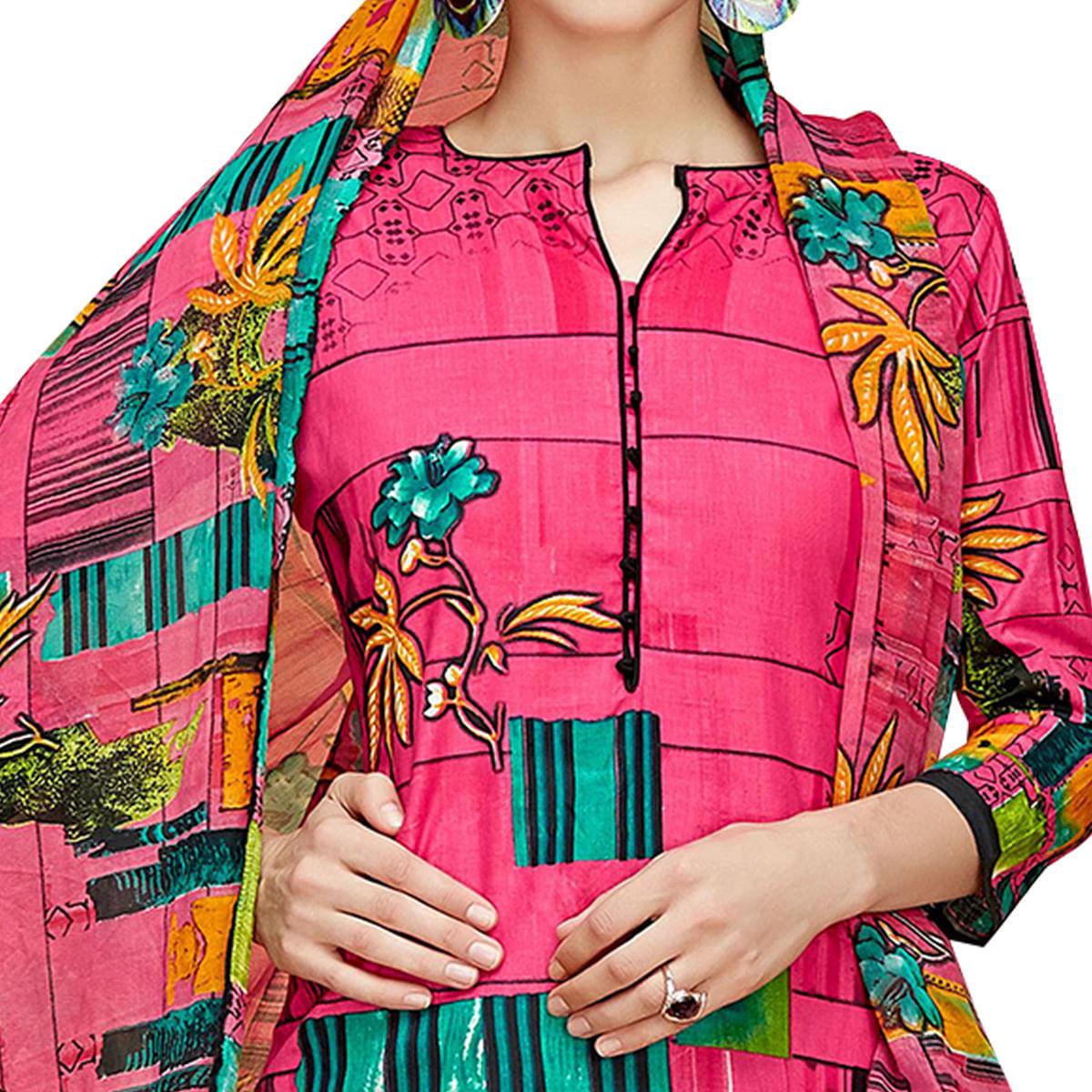 Charming Pink Colored Casual Printed Cotton Dress Material - Peachmode