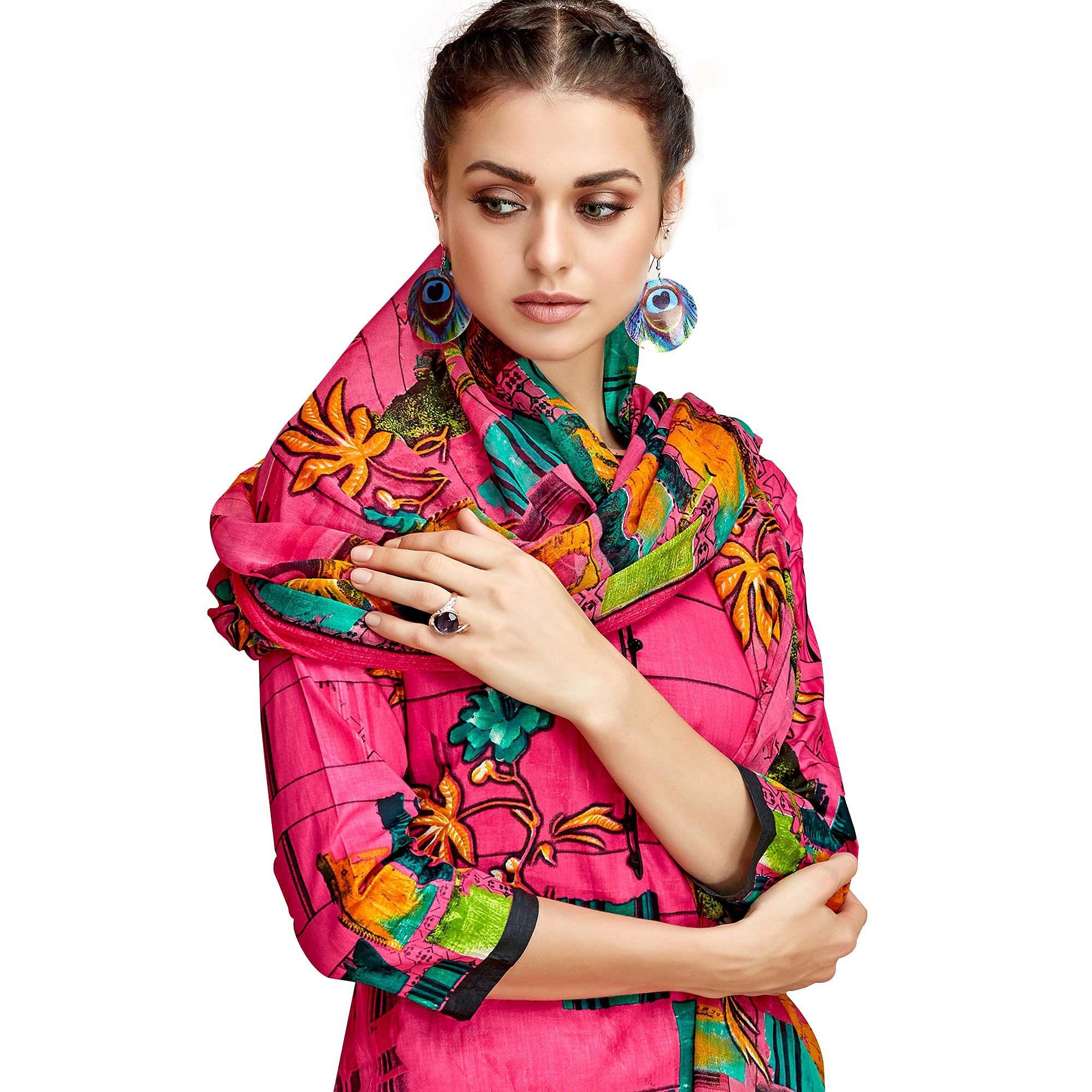 Charming Pink Colored Casual Printed Cotton Dress Material - Peachmode