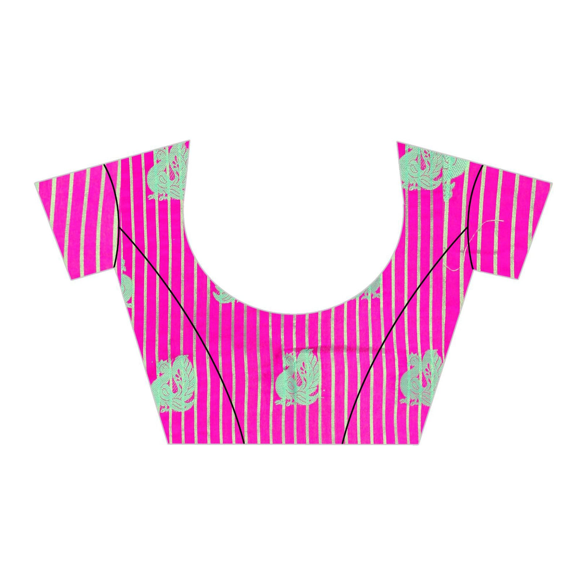 Charming Pink Colored Festive Wear Woven Work Art Silk Saree - Peachmode