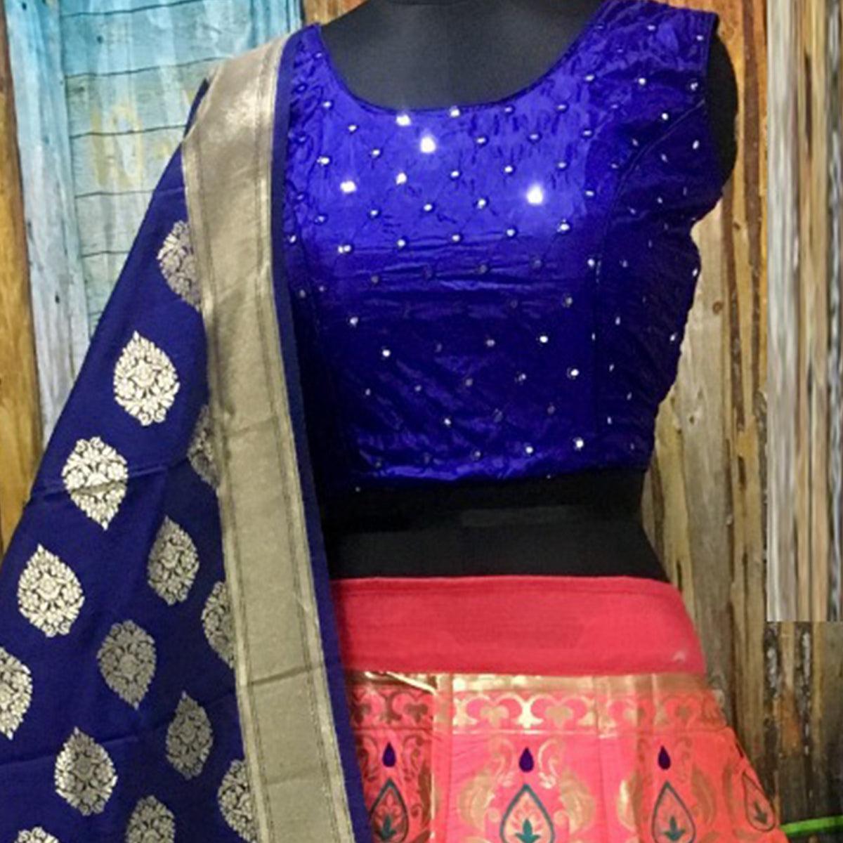 Charming Pink Colored Party Wear Woven Banarasi Silk Lehenga Choli - Peachmode