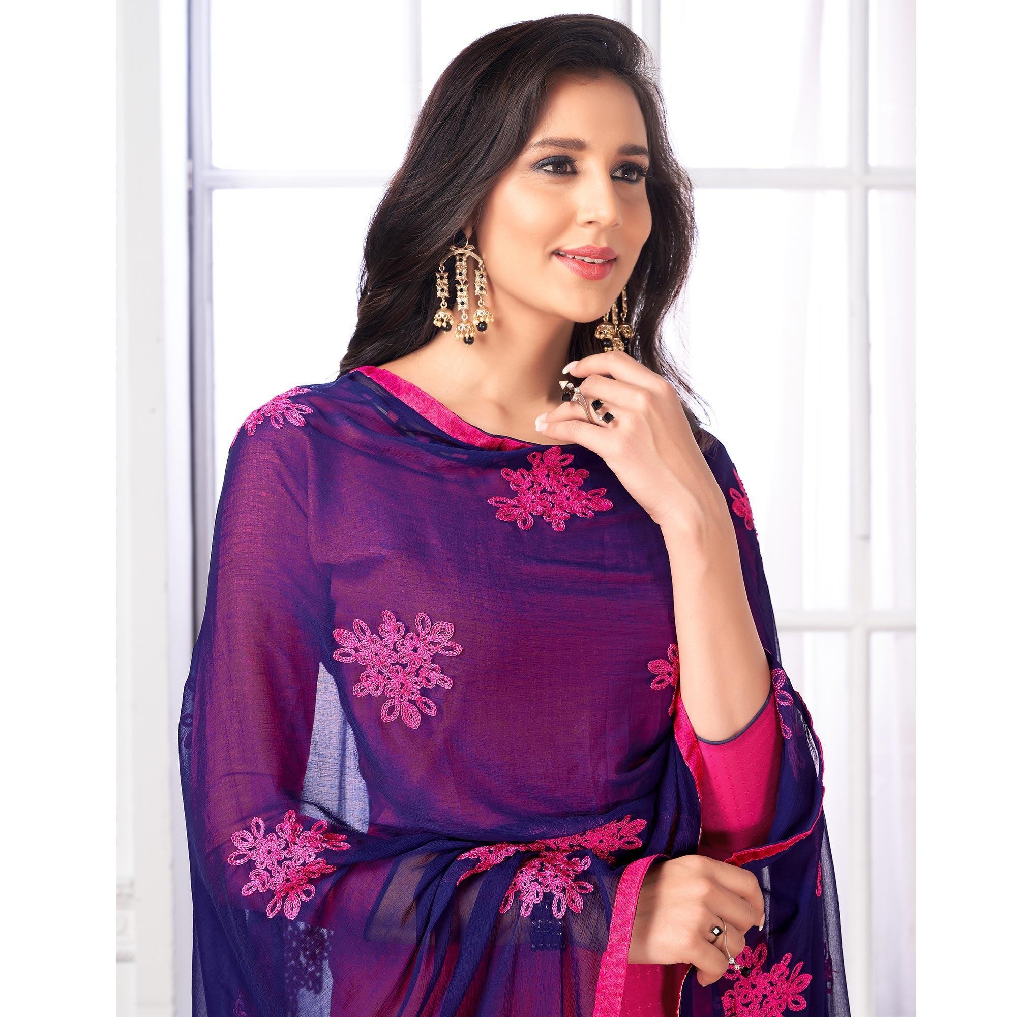 Charming Pink Colored Partywear Embroidered Cotton Suit - Peachmode