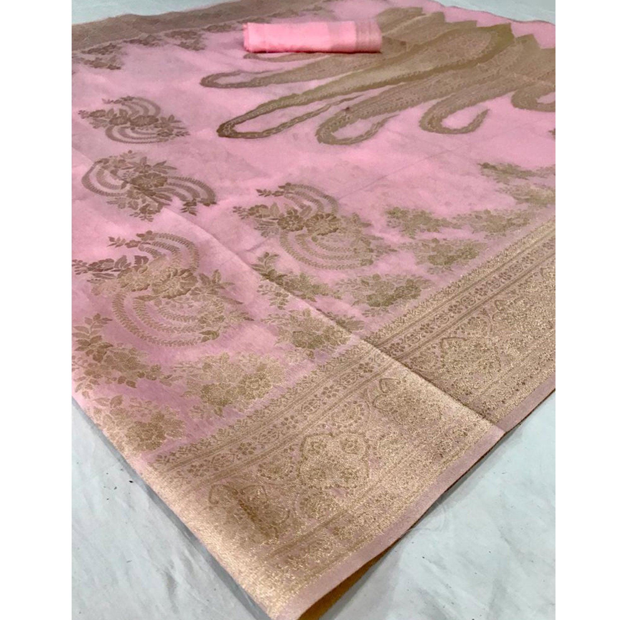 Charming Pink Coloured Partywear Pure Modal Woven Silk Saree - Peachmode
