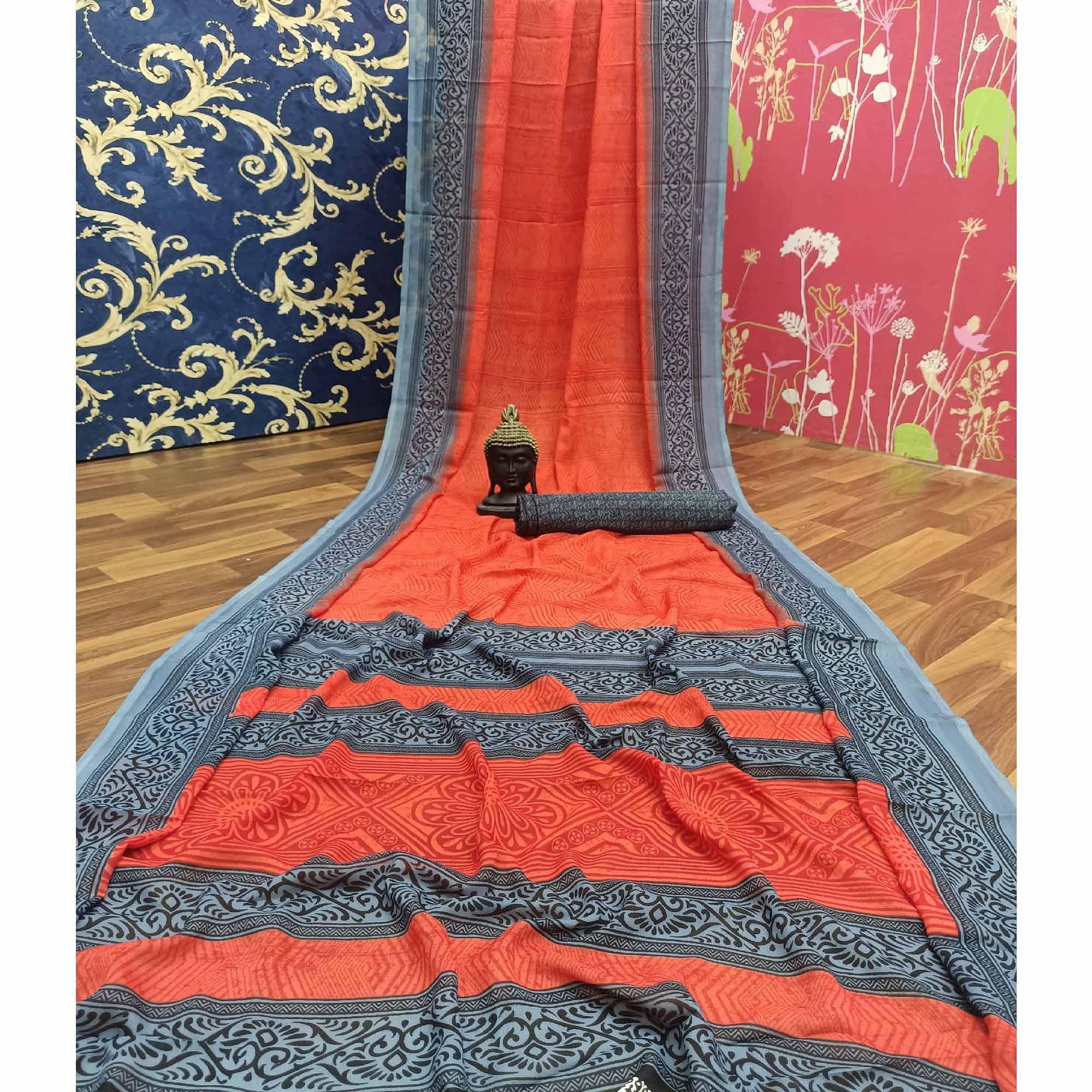 Charming Red Colored Casual Printed Georgette Saree - Peachmode