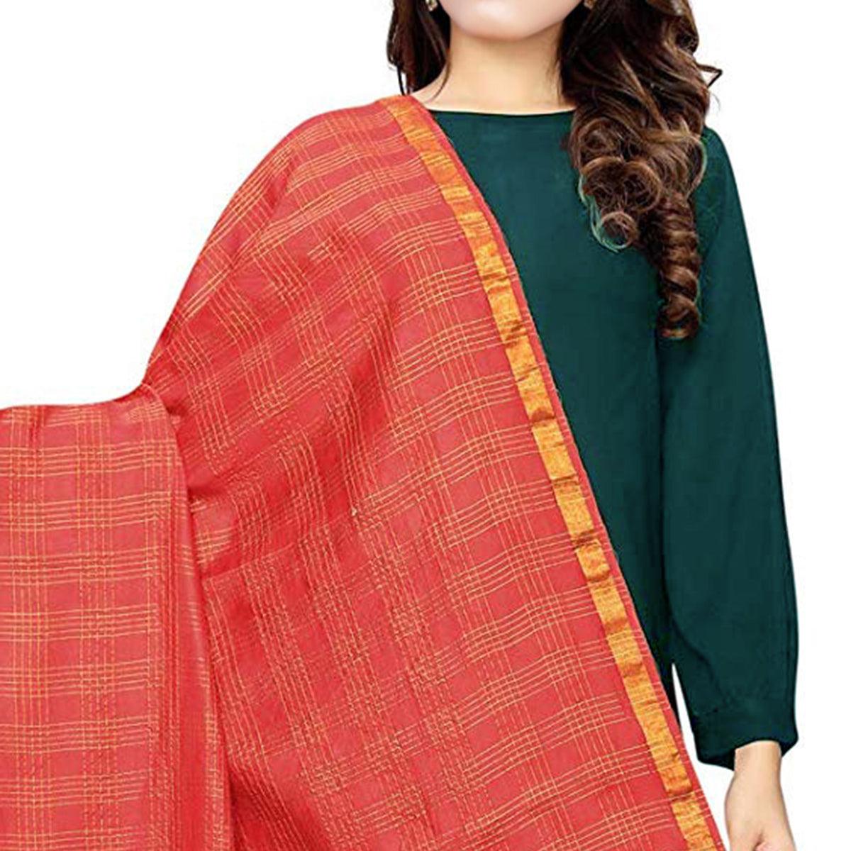 Charming Red Colored Festive Wear Cotton Silk Dupatta - Peachmode