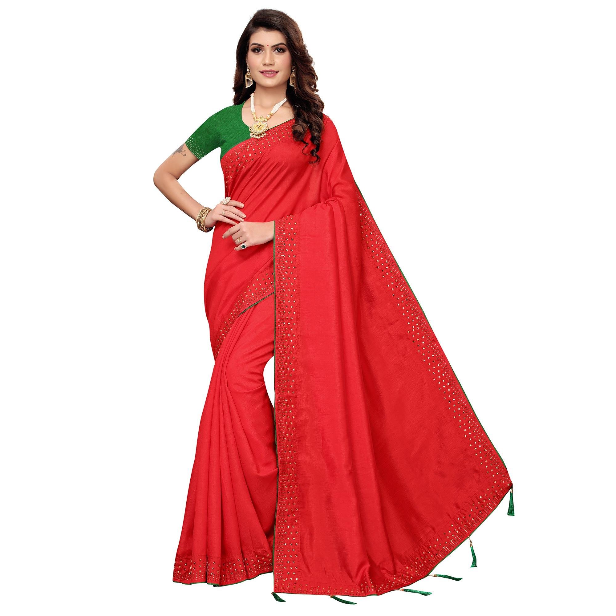 Charming Red Colored Partywear Art Silk Saree - Peachmode