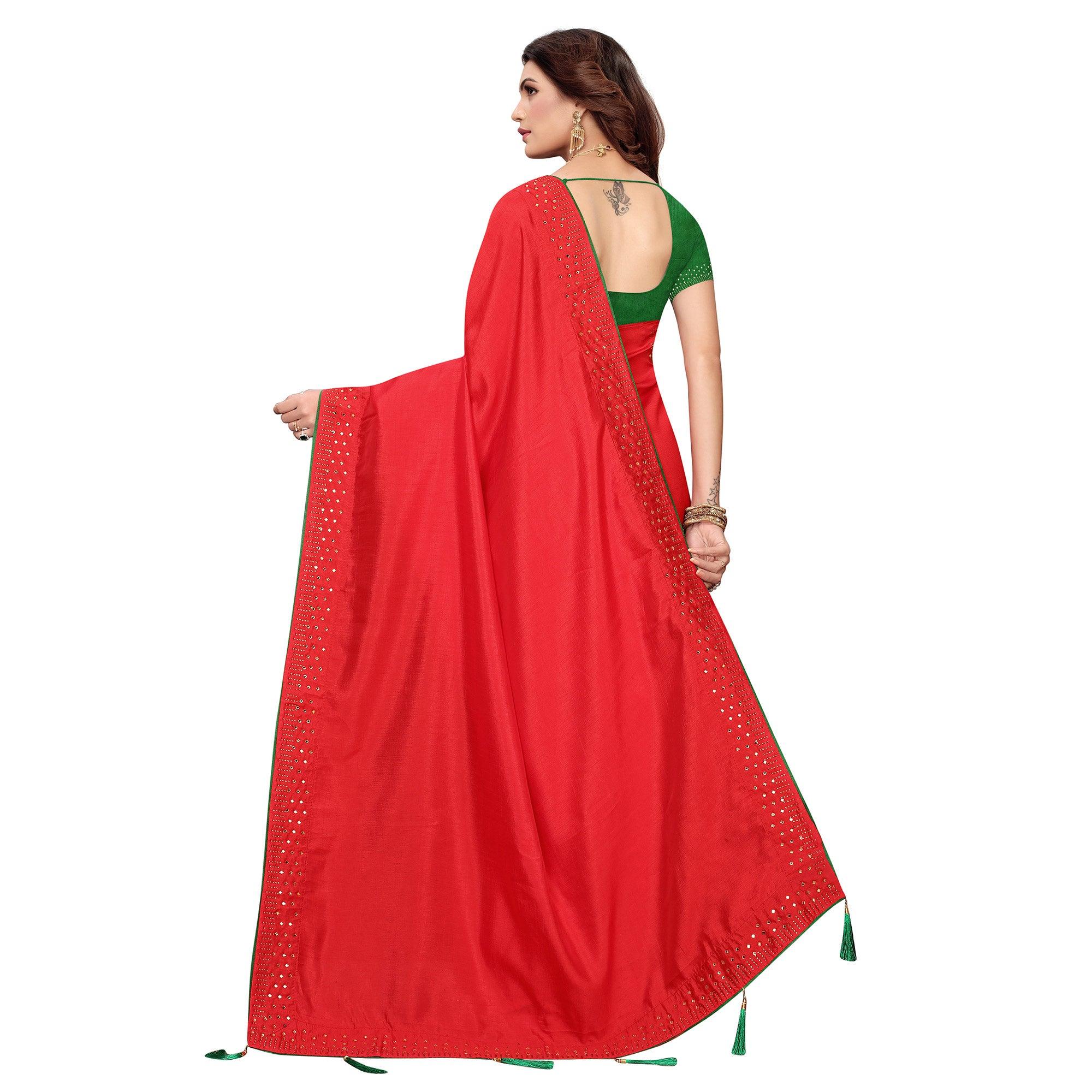Charming Red Colored Partywear Art Silk Saree - Peachmode