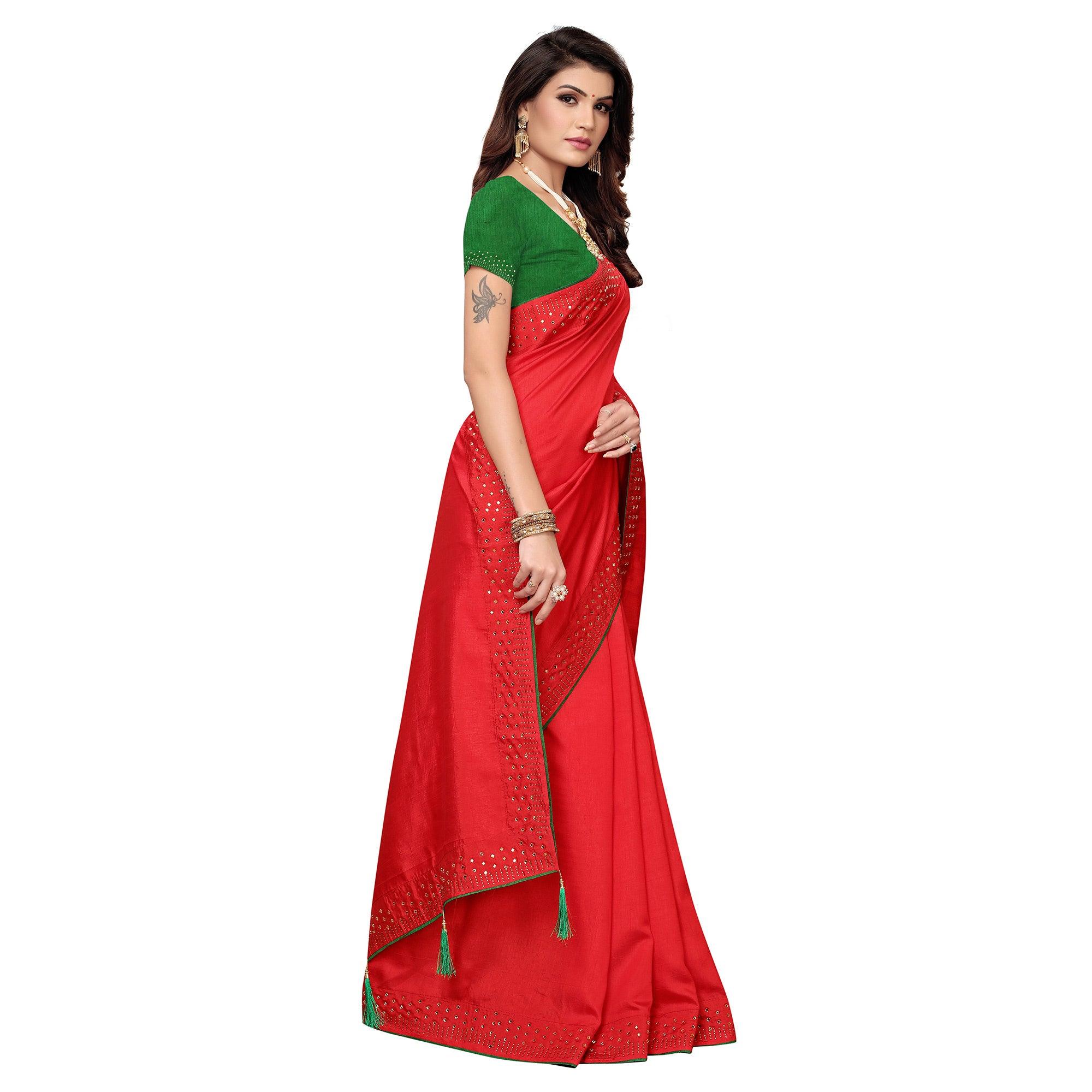 Charming Red Colored Partywear Art Silk Saree - Peachmode