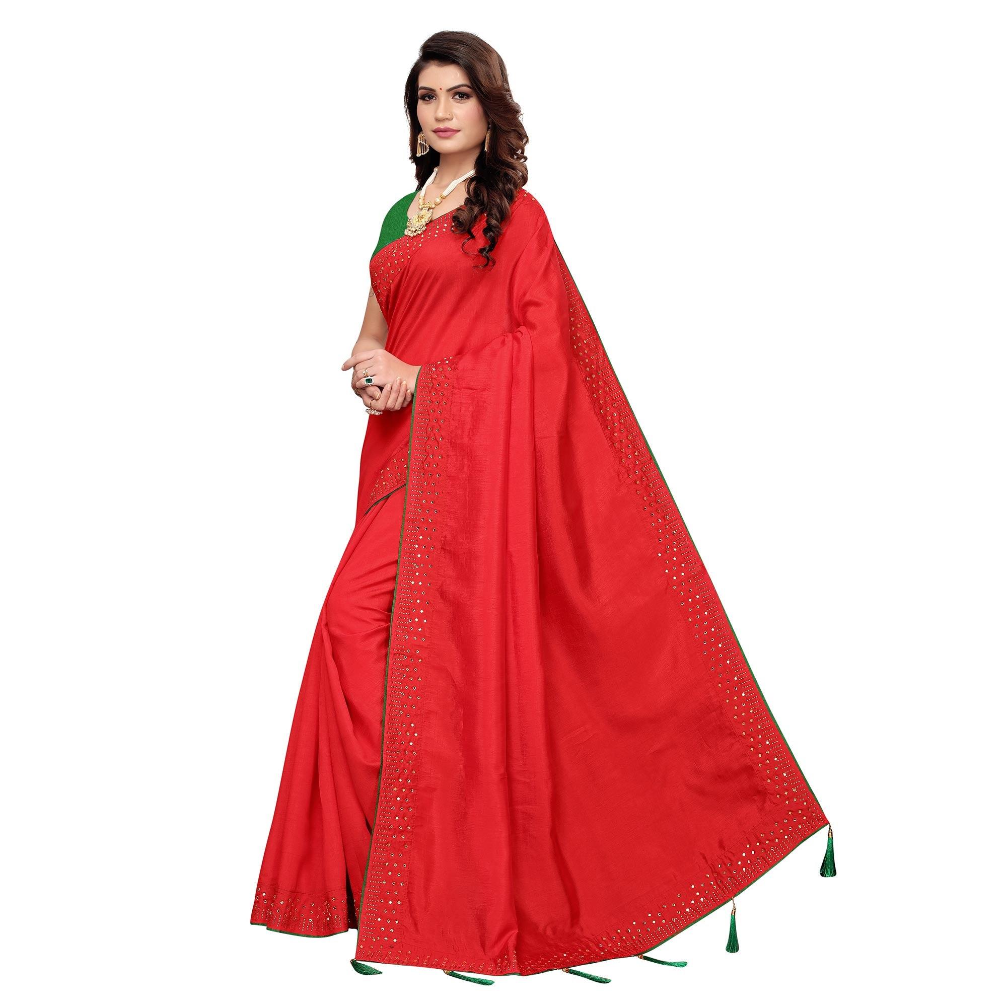 Charming Red Colored Partywear Art Silk Saree - Peachmode