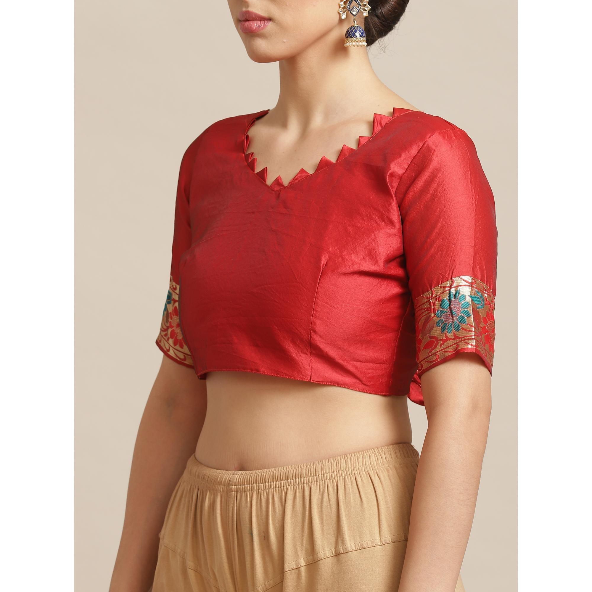 Charming Rust Colored Festive Wear Woven Silk Blend Banarasi Saree - Peachmode