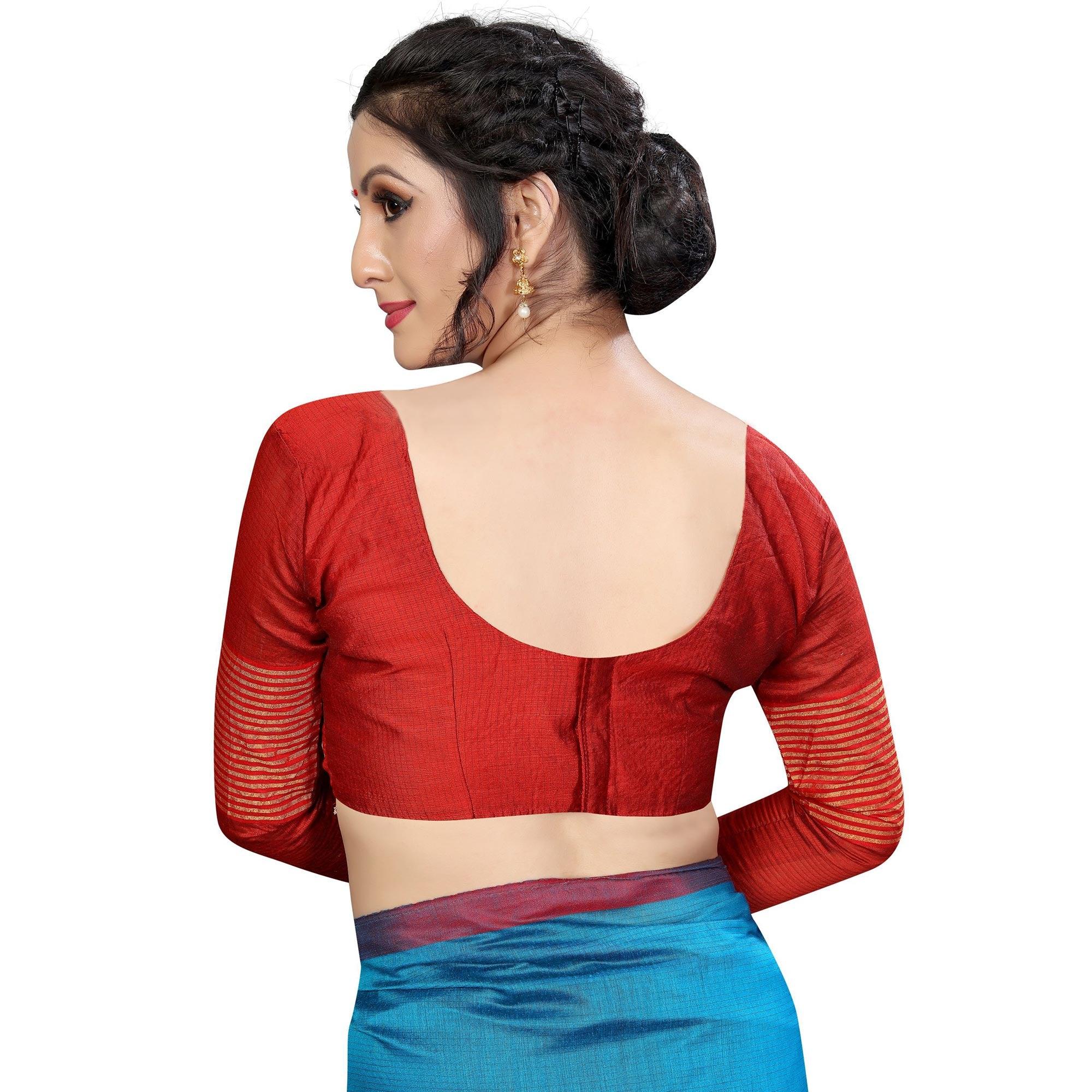 Charming Sky Blue Colored Festive Wear Cotton Saree - Peachmode