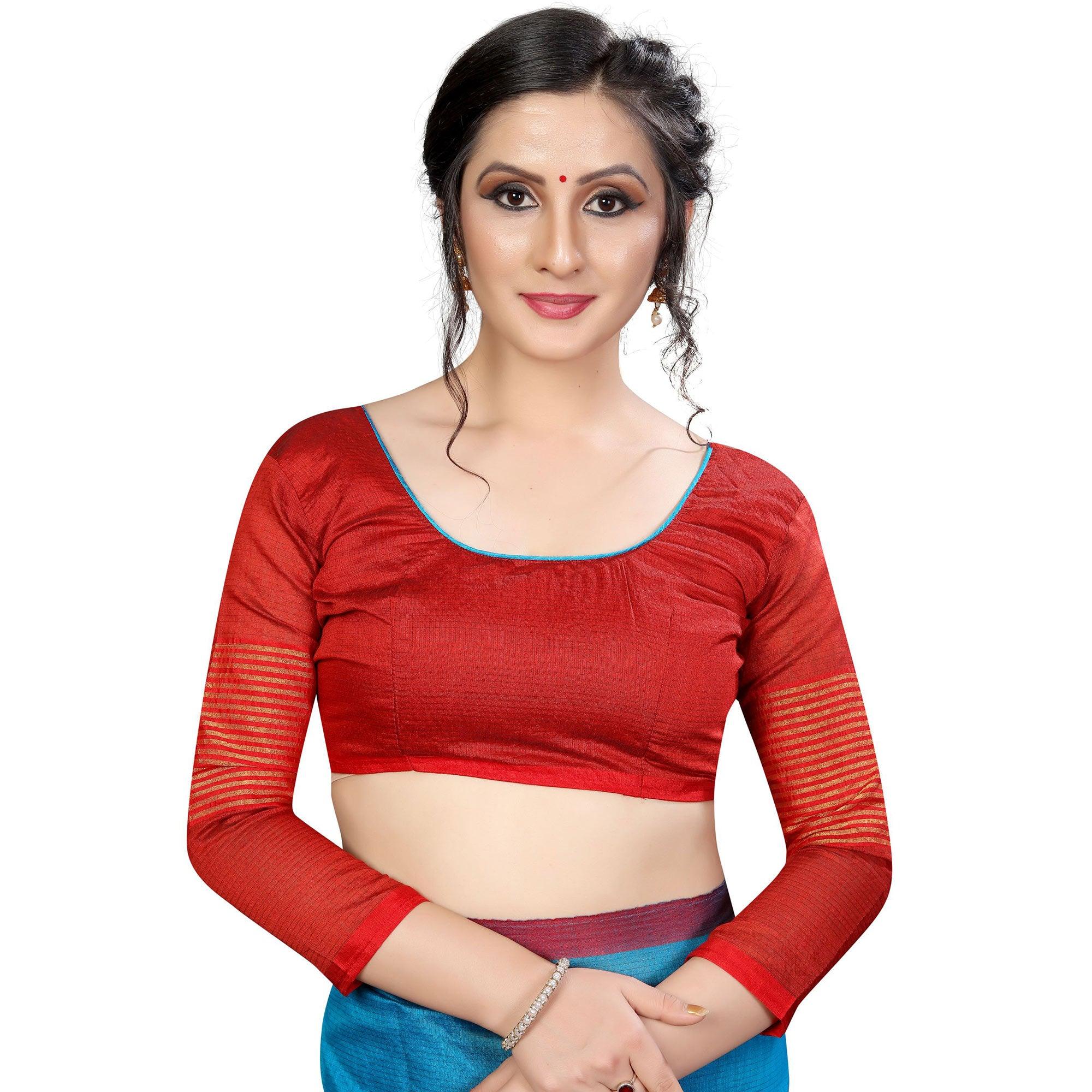 Charming Sky Blue Colored Festive Wear Cotton Saree - Peachmode