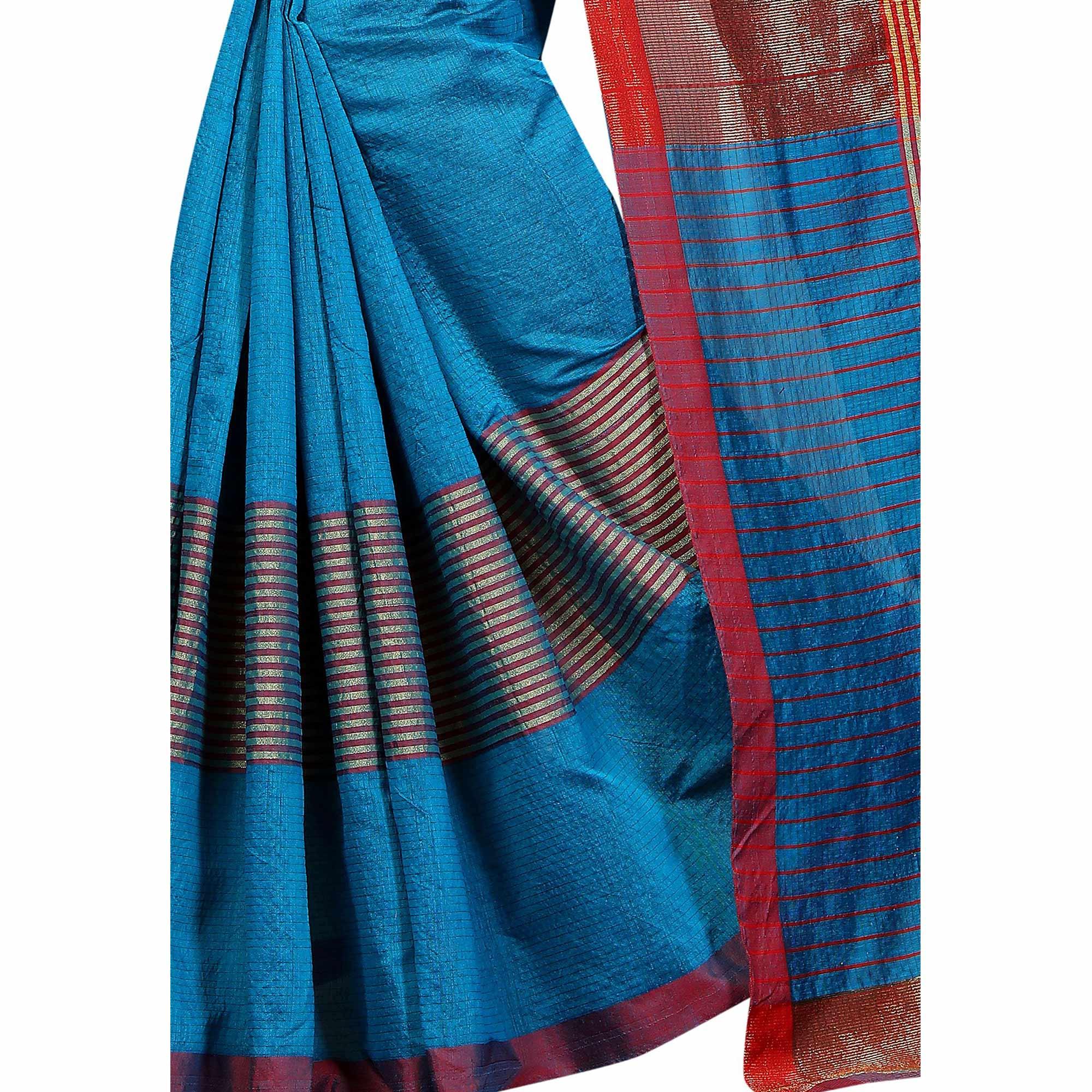 Charming Sky Blue Colored Festive Wear Cotton Saree - Peachmode