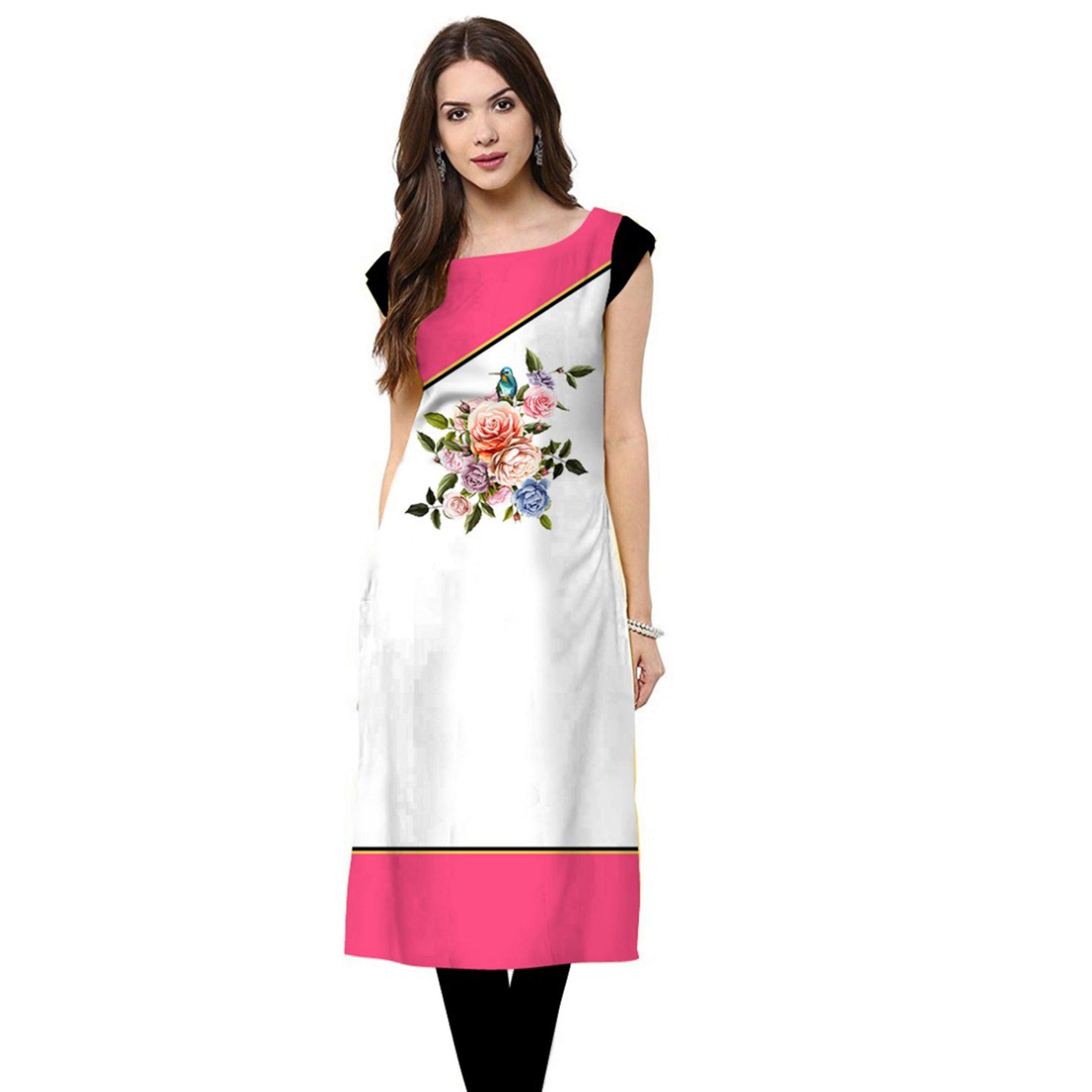 Charming White Colored Casual Printed Crepe Kurti - Peachmode
