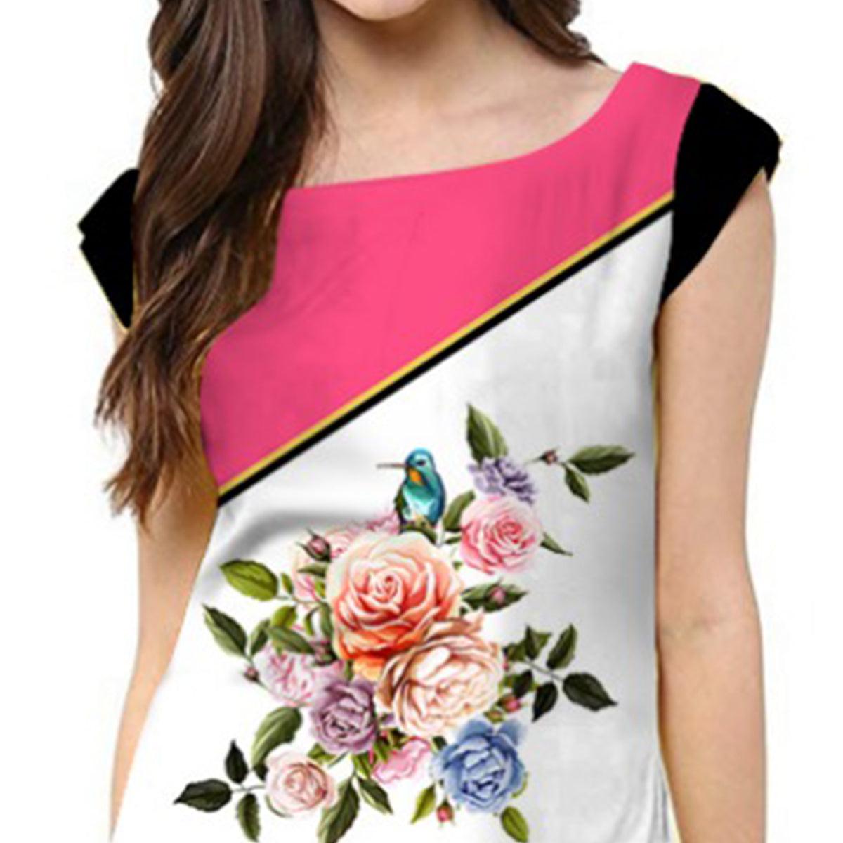 Charming White Colored Casual Printed Crepe Kurti - Peachmode