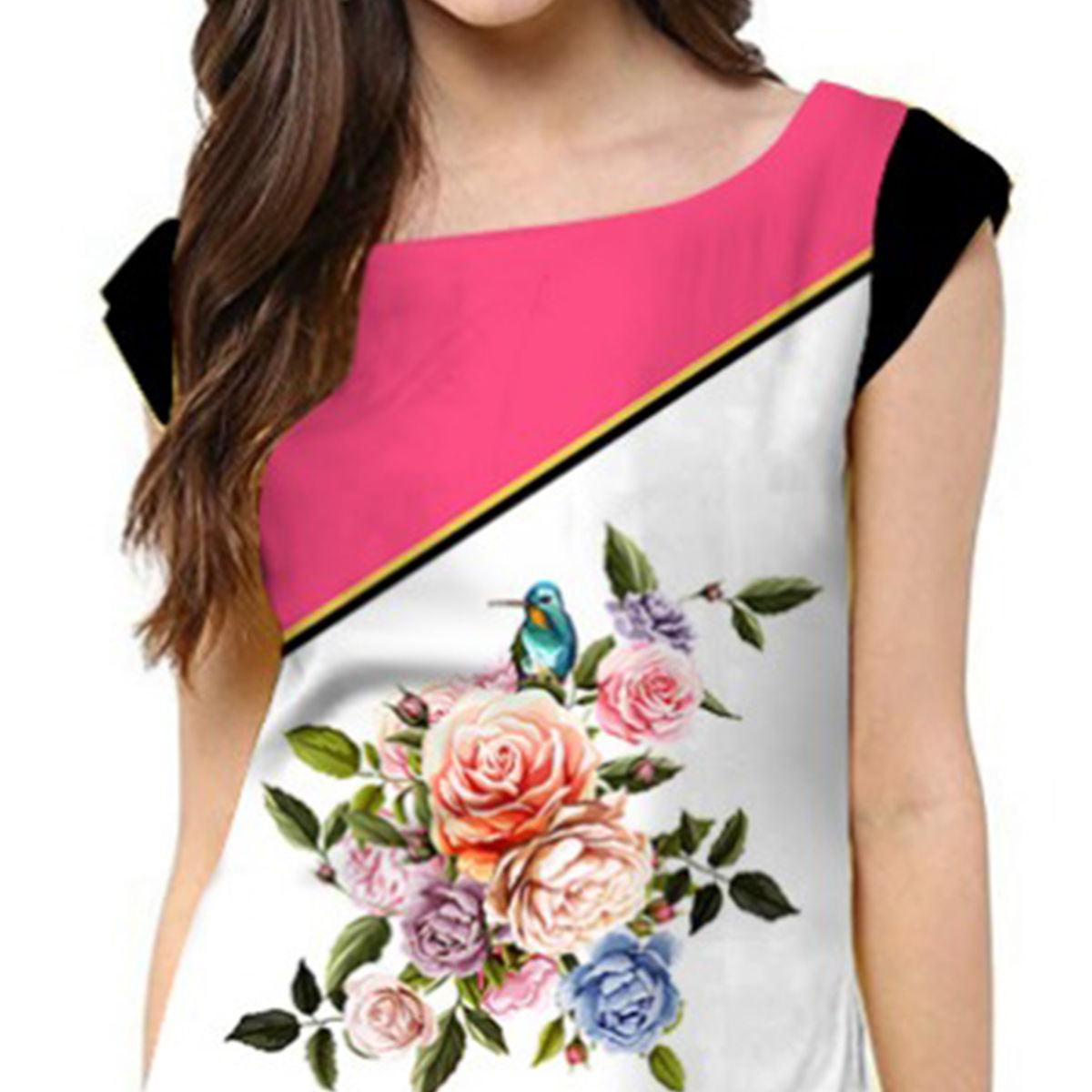 Charming White Colored Casual Printed Rayon Kurti - Peachmode
