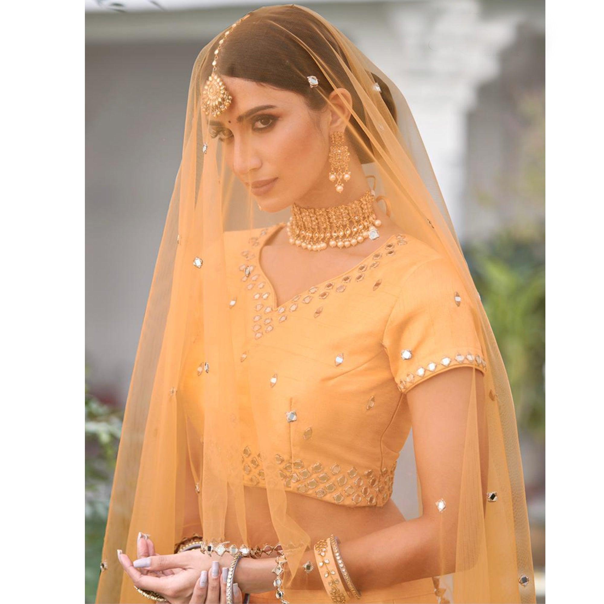 Charming Yellow Wedding Wear Zari Embroidery Heavy Silk Lehenga Choli - Peachmode