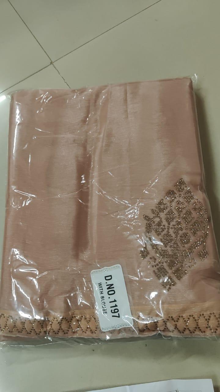 Chikoo Embellished Georgette Saree - Peachmode