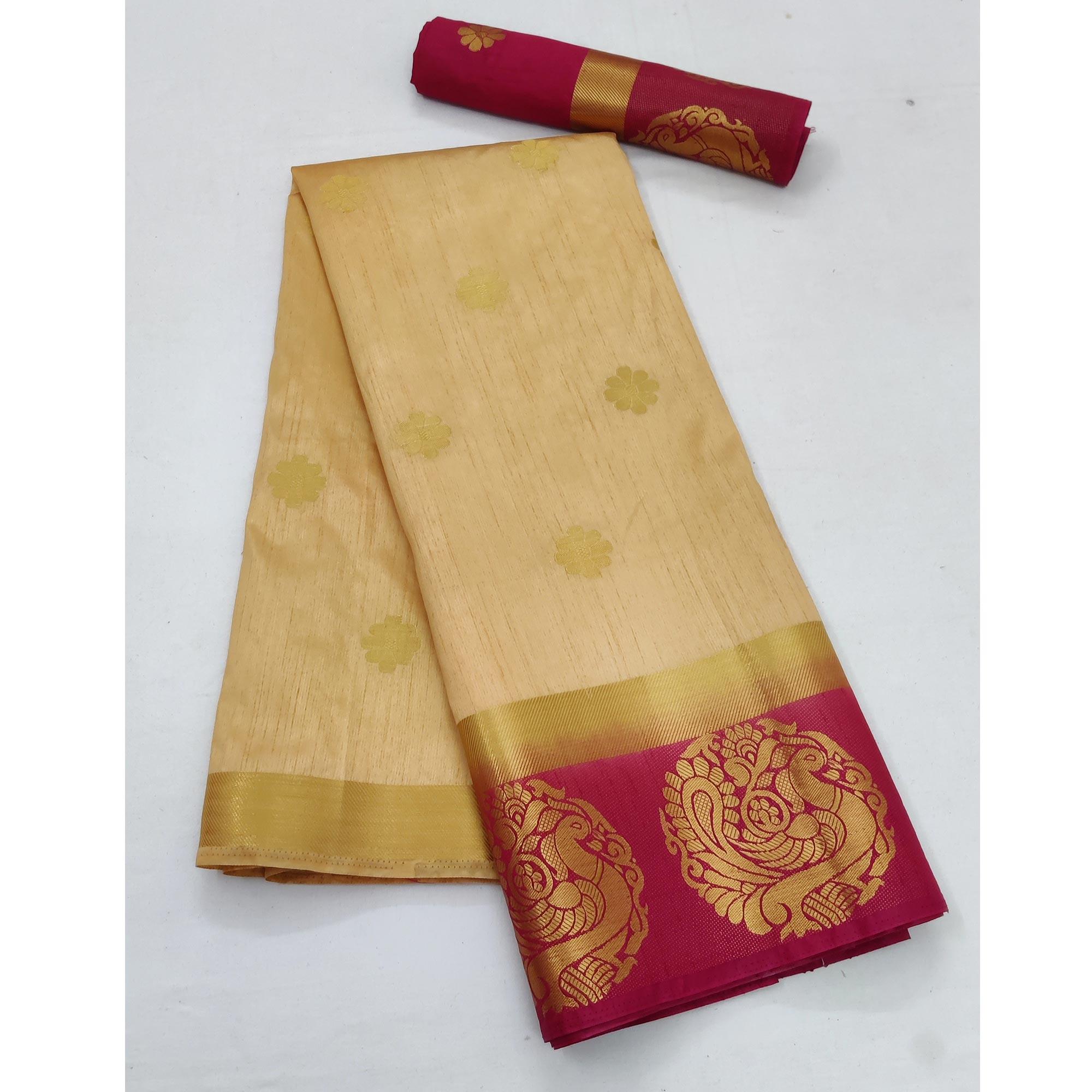 Chikoo Festive Wear Jacquard Border Soft Silk Saree - Peachmode