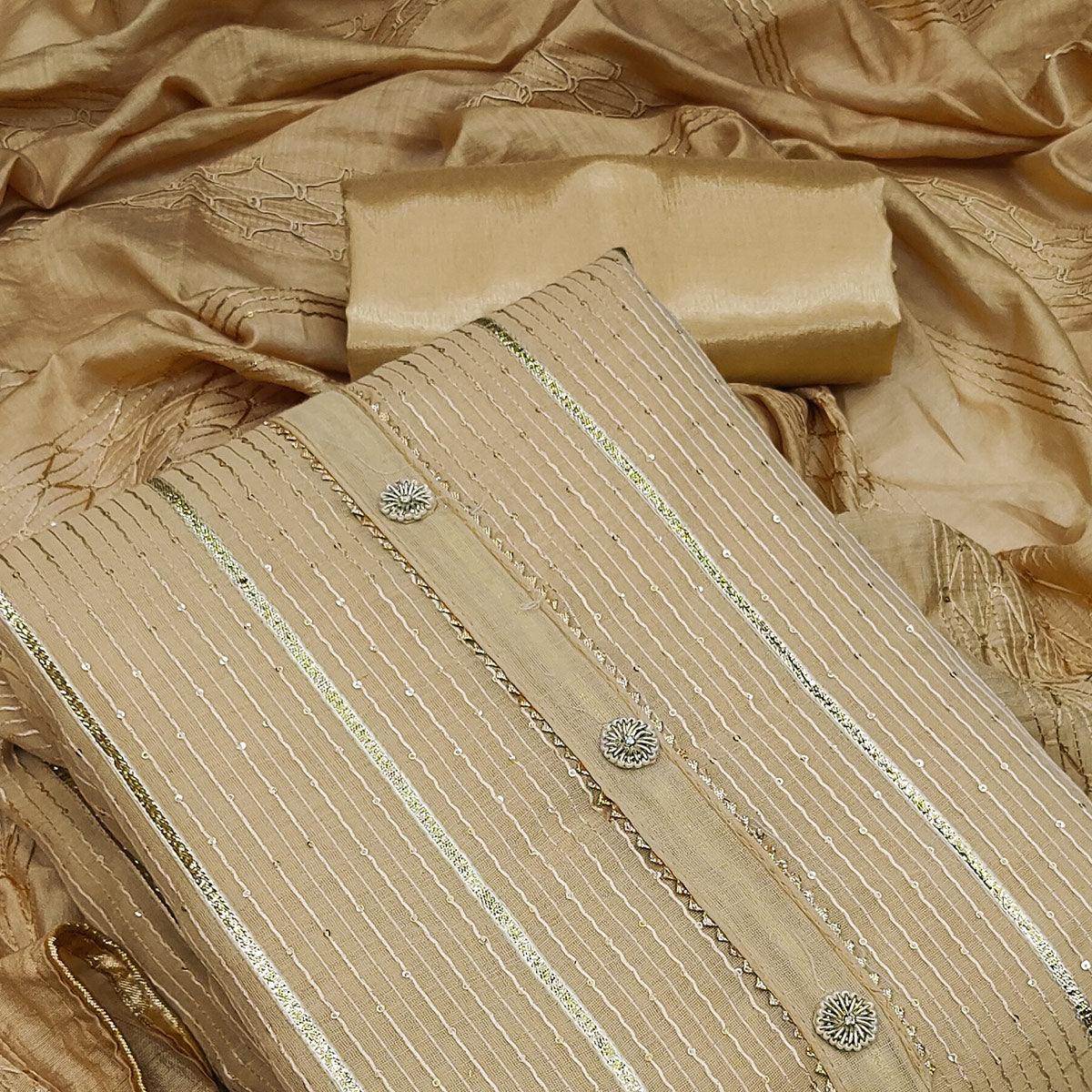 Chikoo Festive Wear Sequence Embroidered Modal Dress Material - Peachmode